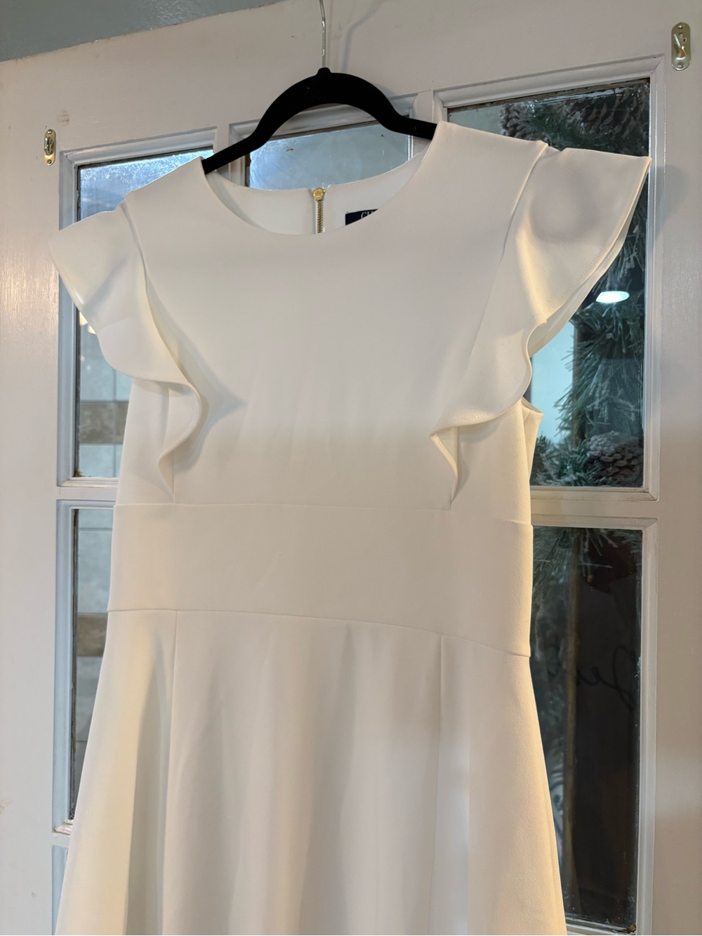 Chaps Ralph Lauren White Ruffle Sleeve Fit & Flare Dress Size 8 - Picture 5 of 9